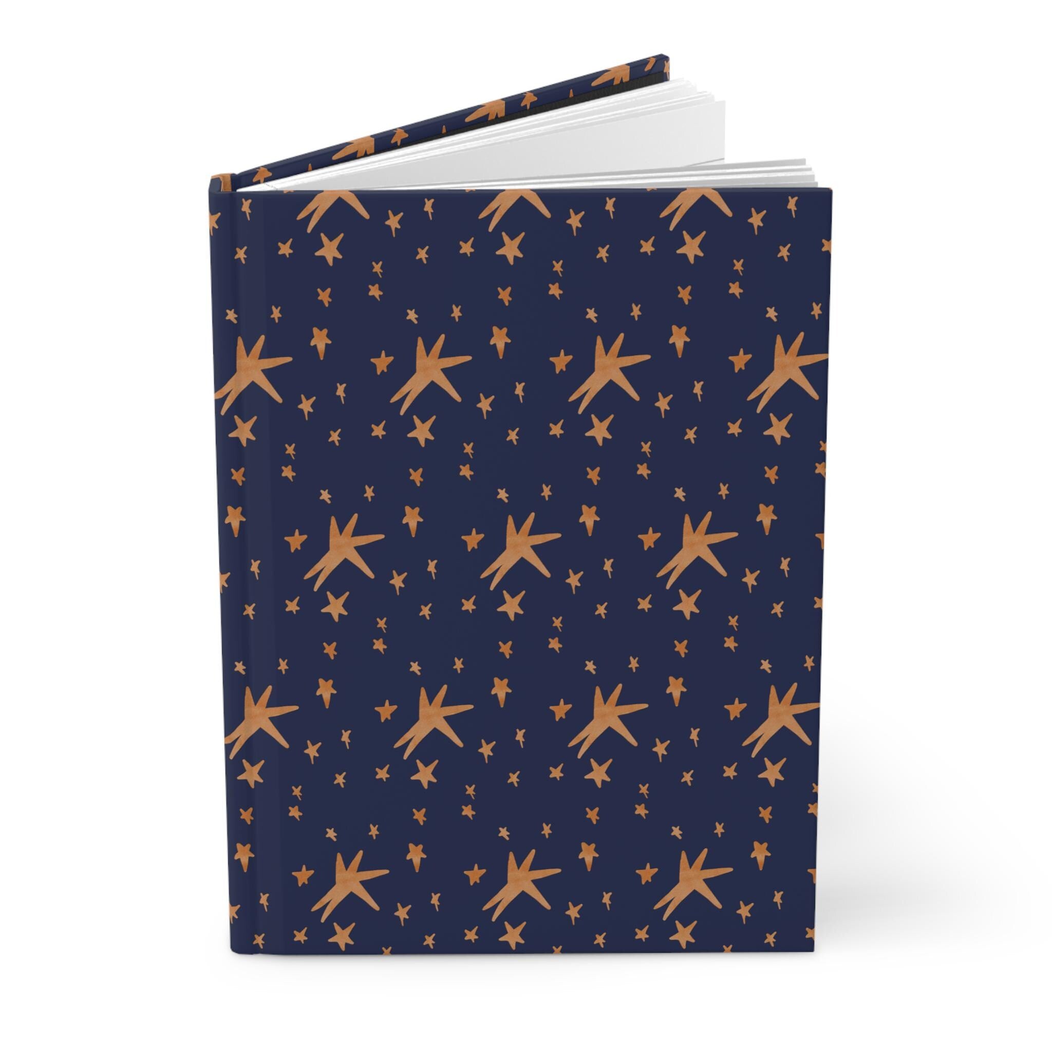 Copper Stars Pattern Hardcover Journal | Blue Starry Notebook