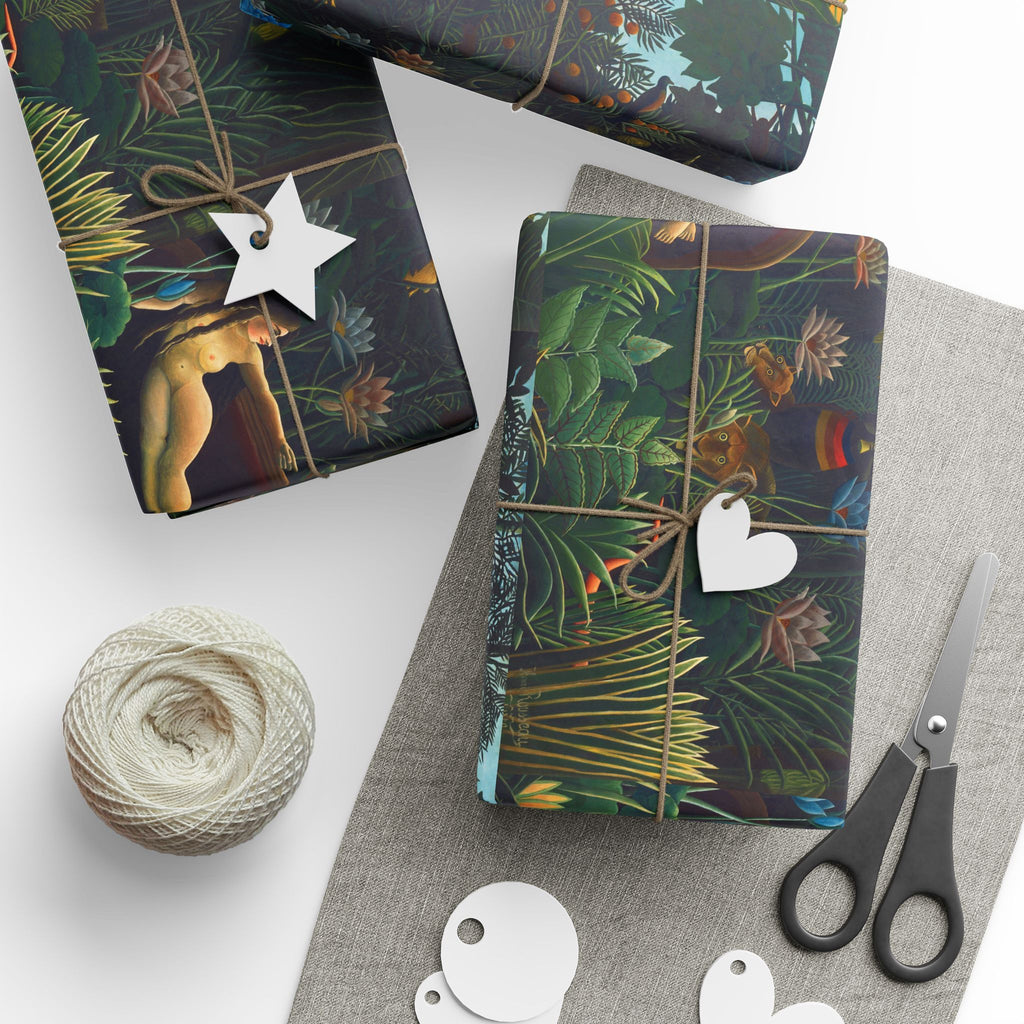 Wrapping Paper, Tropical Jungle Leaves Gift Wrap, Orchid Nightfall Botanical Design