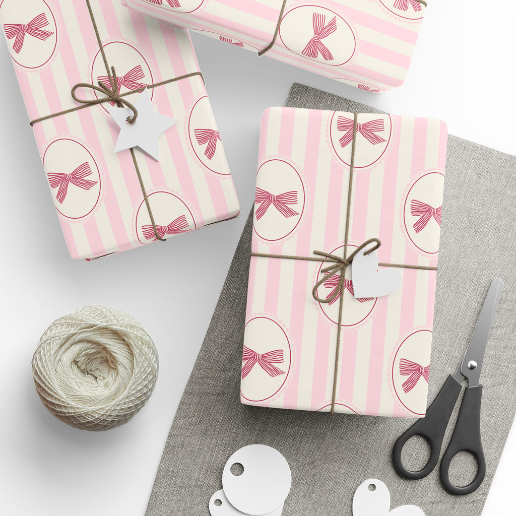 Pink Bow Wrapping Paper | Cute Stripe Gift Wrap