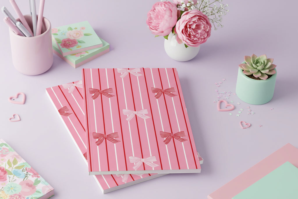 Bow Stripe Notebook A5 | Pink Softcover Journal