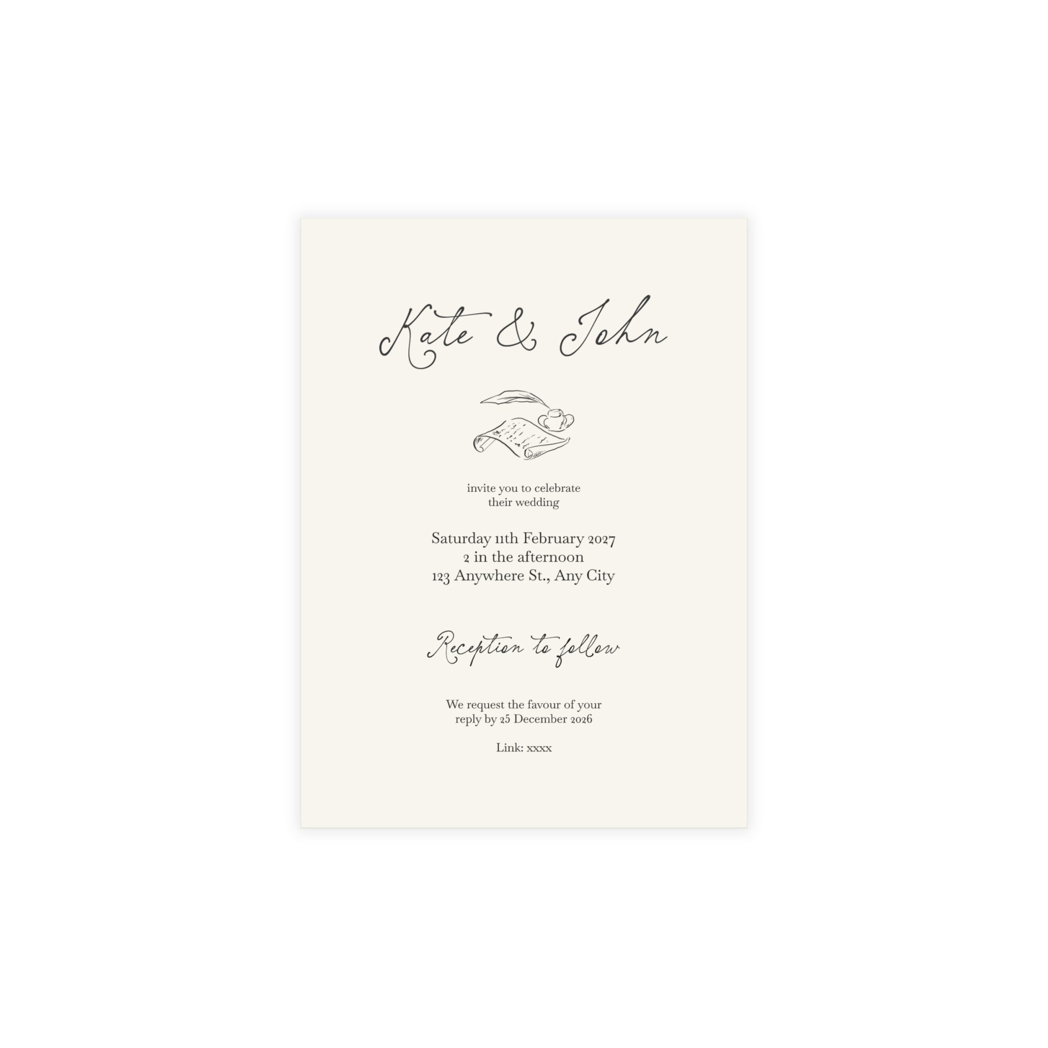 Vintage Wedding Invitation Pack (10, 30, or 50 Count) - Envelopes included