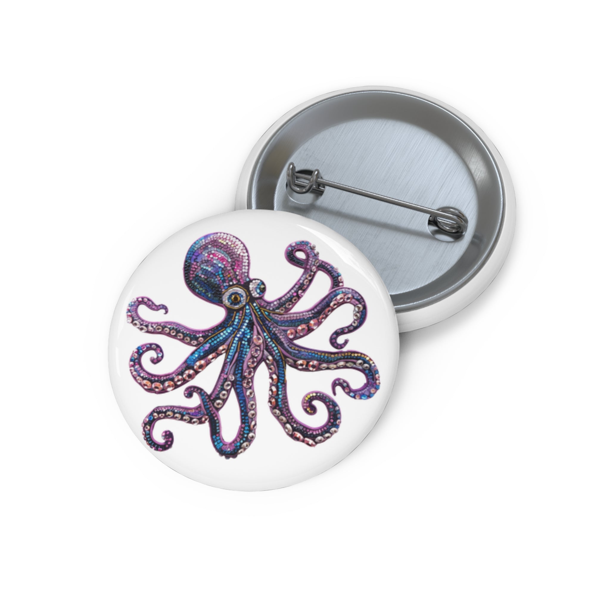 Octopus Art Button Pin — Colorful Nautical Enamel-Style Badge