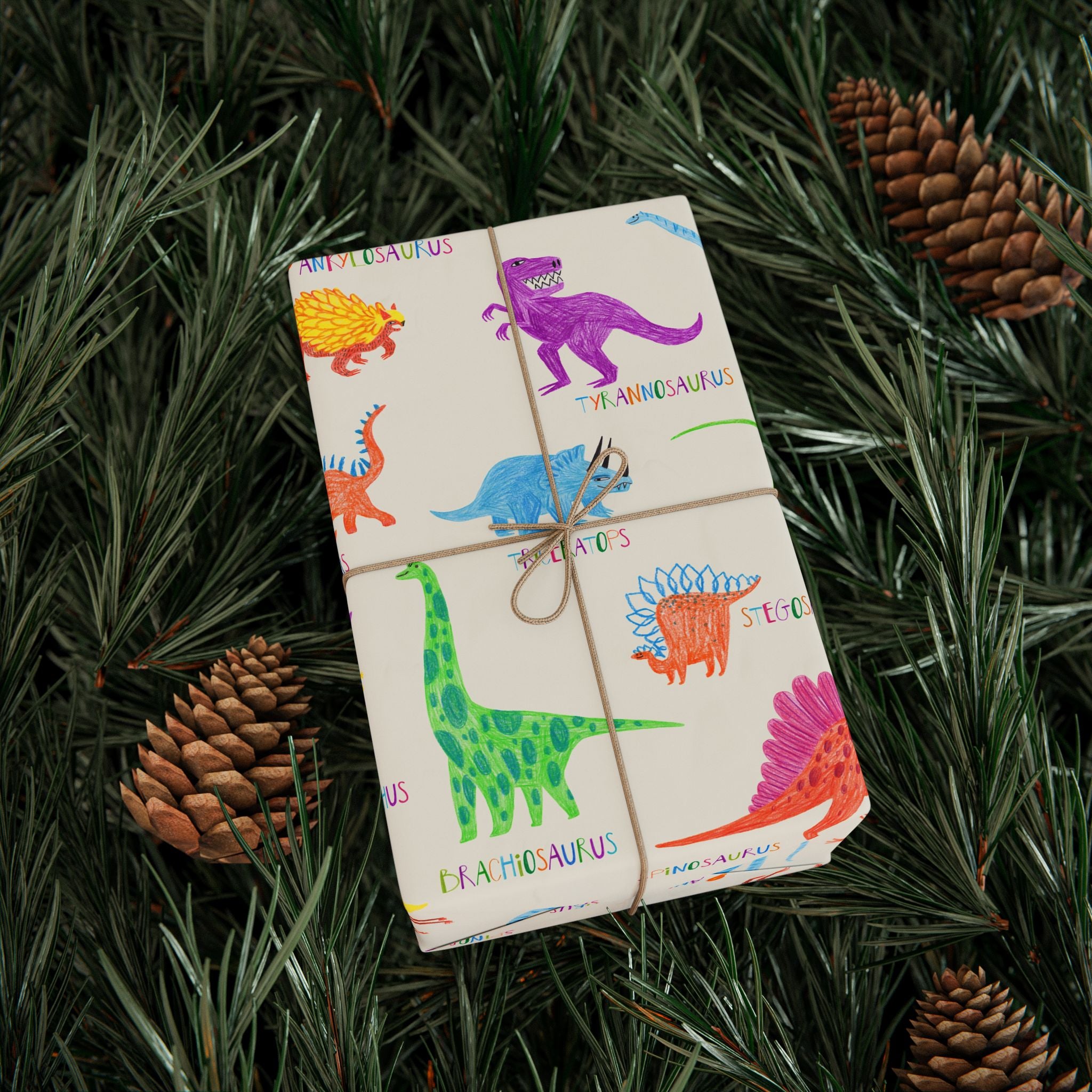 Dinosaur Kids Wrapping Paper — Colorful Rainbow Dino Gift Wrap