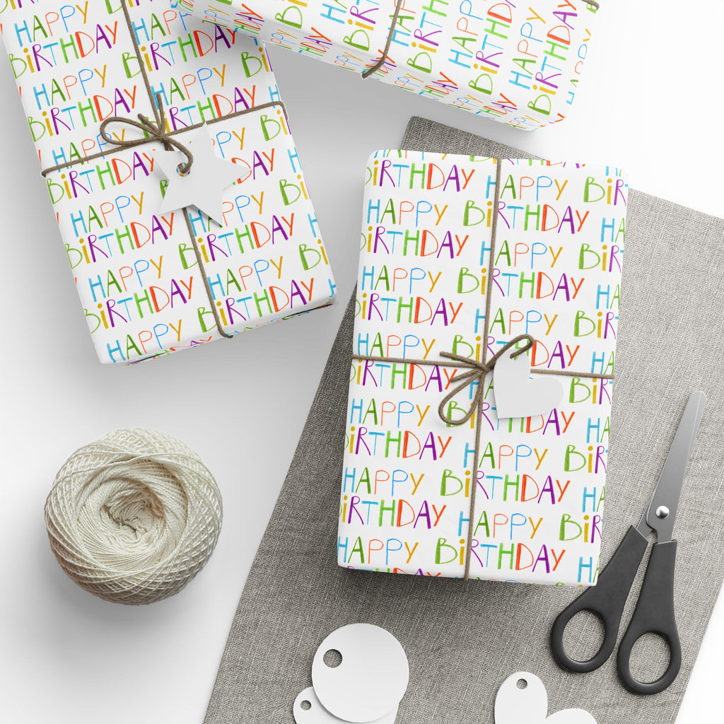 Wrapping Paper — Colorful "Happy Birthday" Repeat Gift Wrap