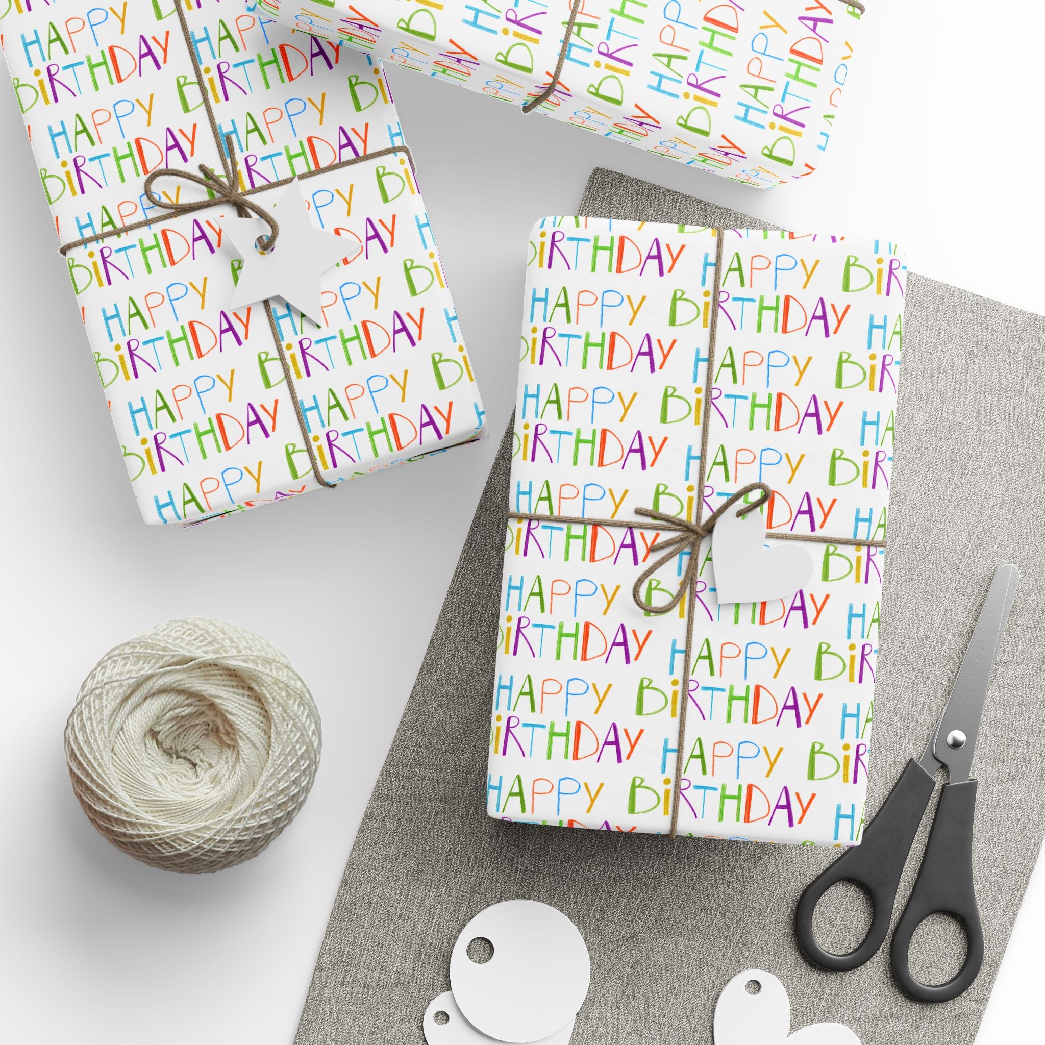 Wrapping Paper — Colorful "Happy Birthday" Repeat Gift Wrap