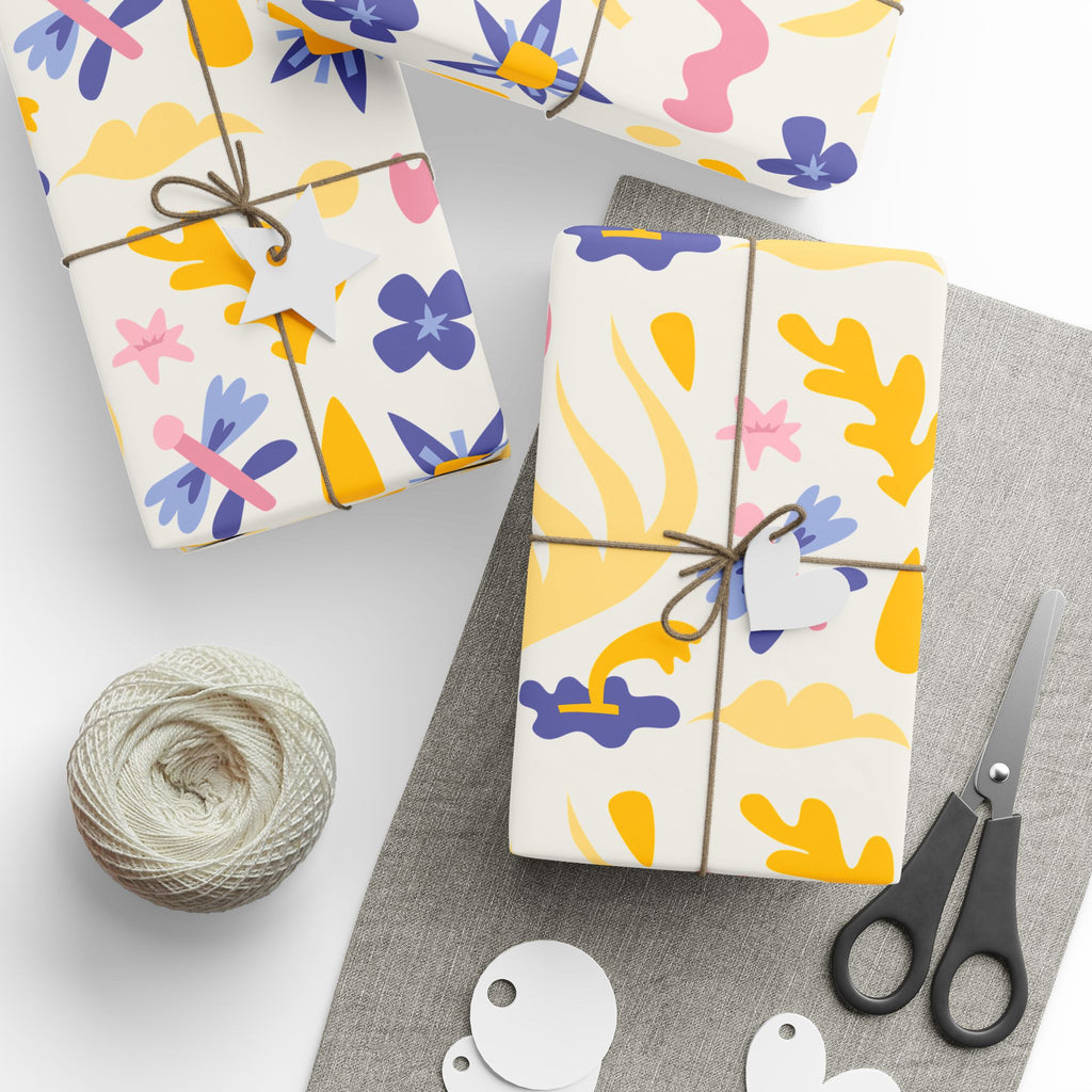 Floral Pastel Wrapping Paper Roll — Yellow, Pink & Lavender Patterned Gift Wrap