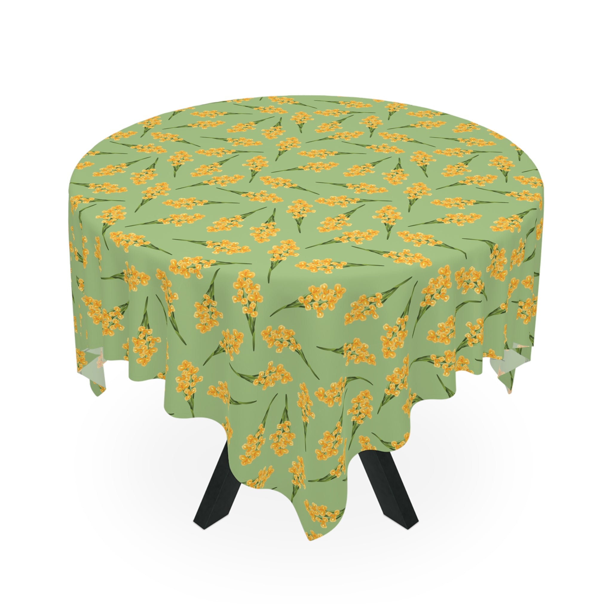 Floral Mimosa Tablecloth — Green & Yellow Spring Dining Table Cover