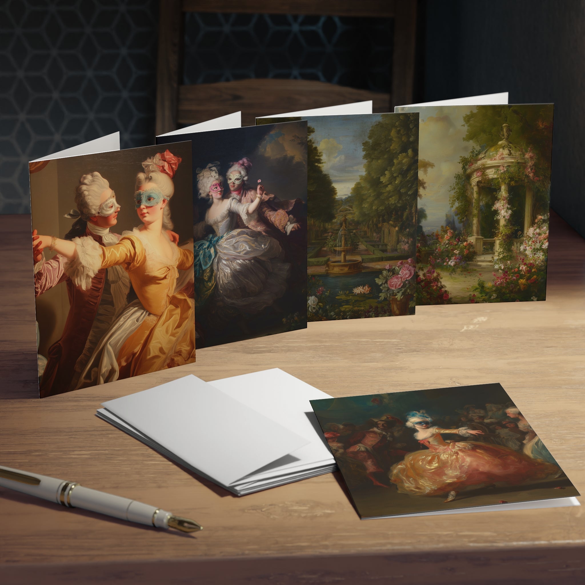 Vintage Rococo Art Greeting Cards — 5-Pack Assorted Note Cards
