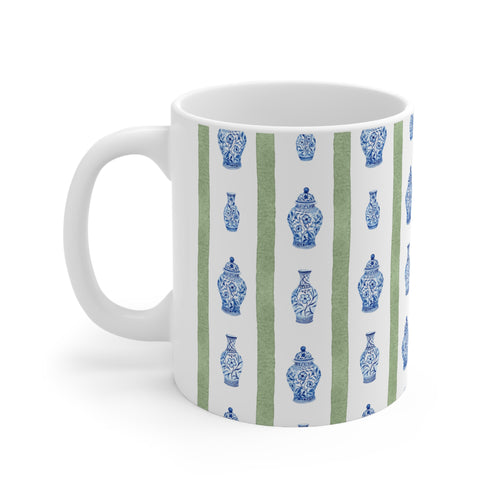 Blue Ginger Jar Pattern Ceramic Coffee Mug — 11oz & 15oz