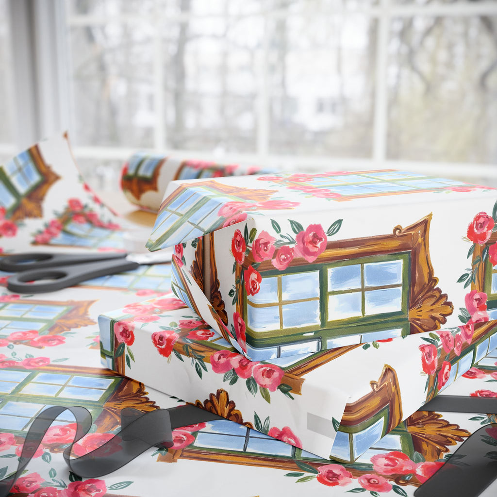 Floral Window Wrapping Paper – Vintage Rose Garland Gift Wrap