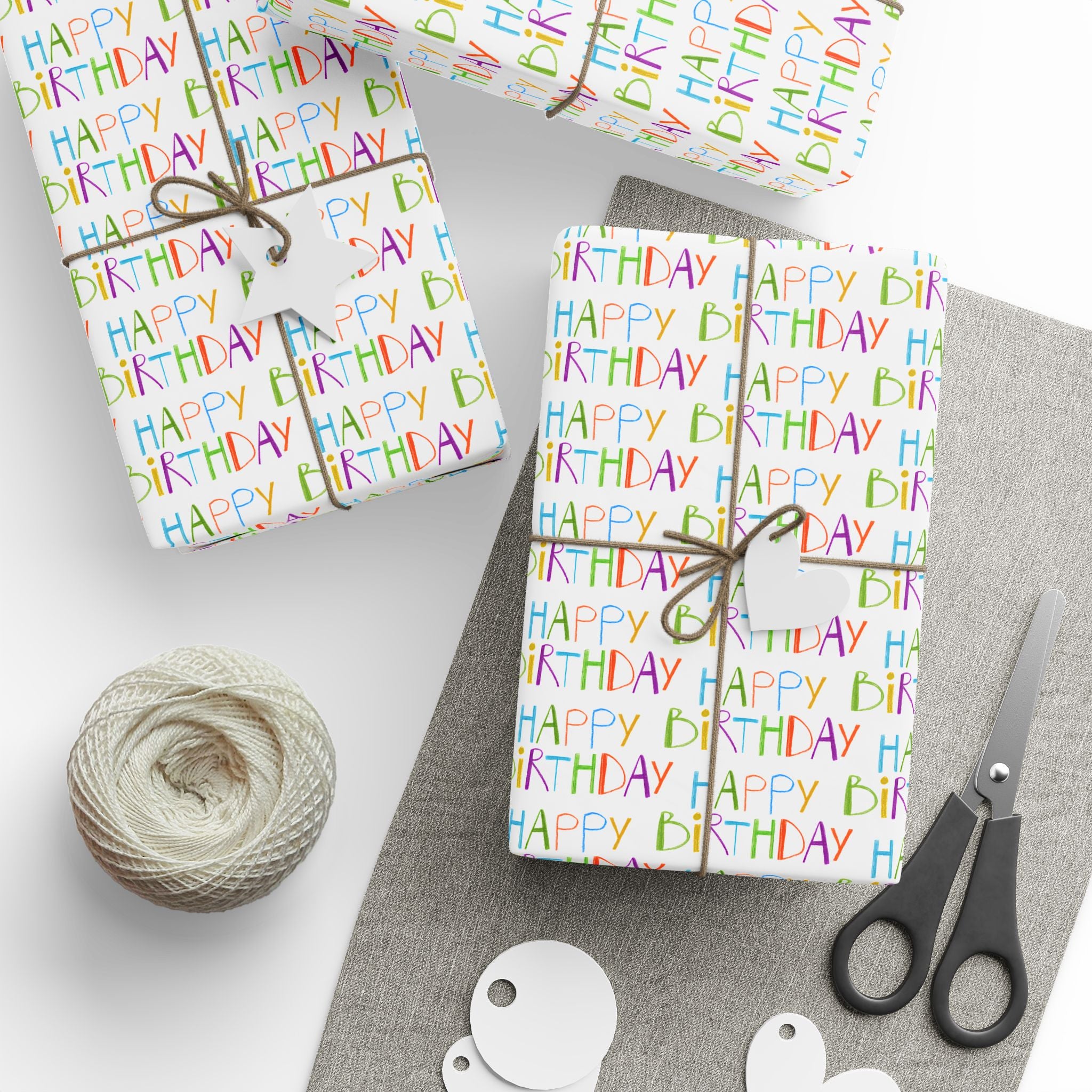 Wrapping Paper — Colorful "Happy Birthday" Repeat Gift Wrap
