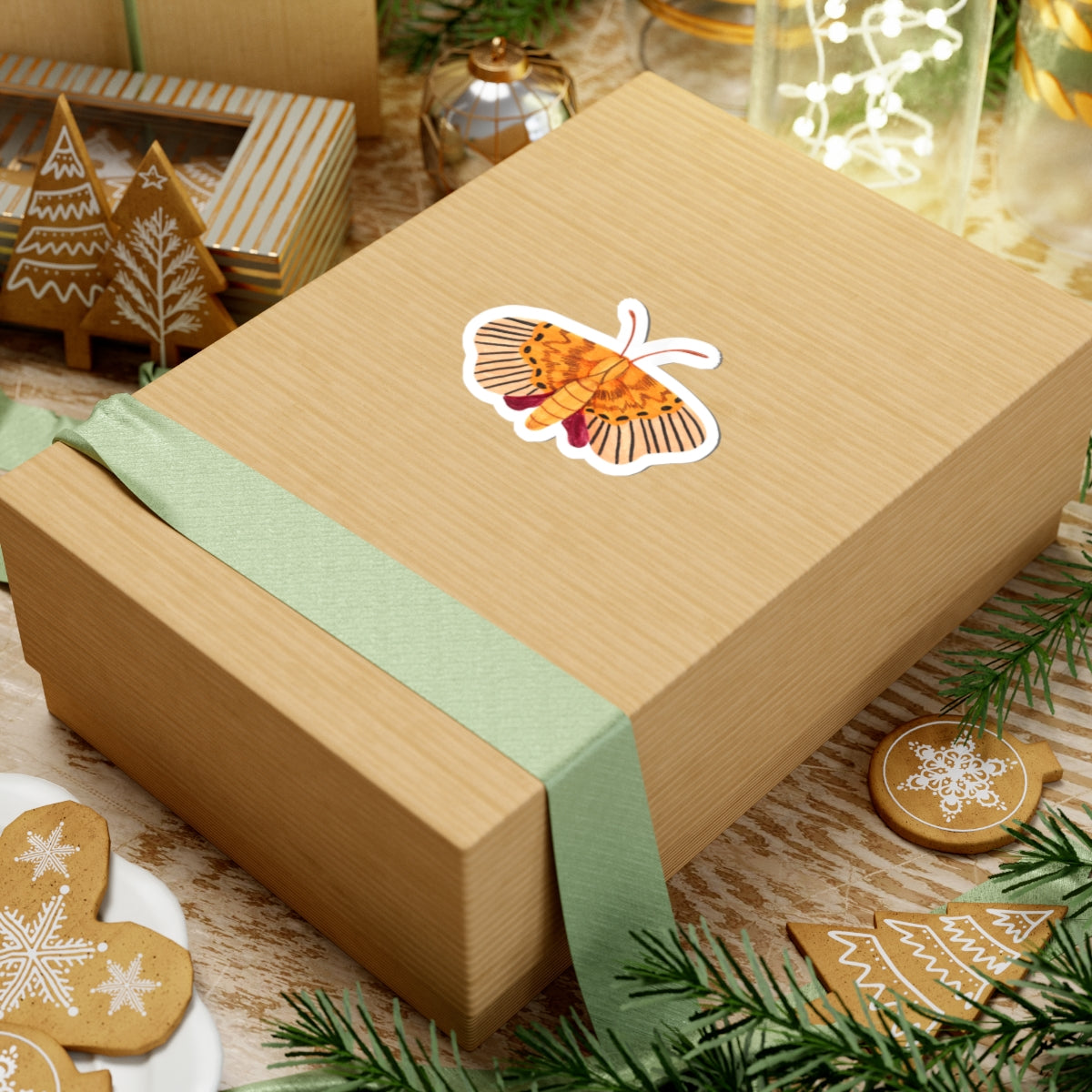 Golden Moth Kiss-Cut Sticker — Watercolor-Inspired Insect Decal for Laptops & Journals