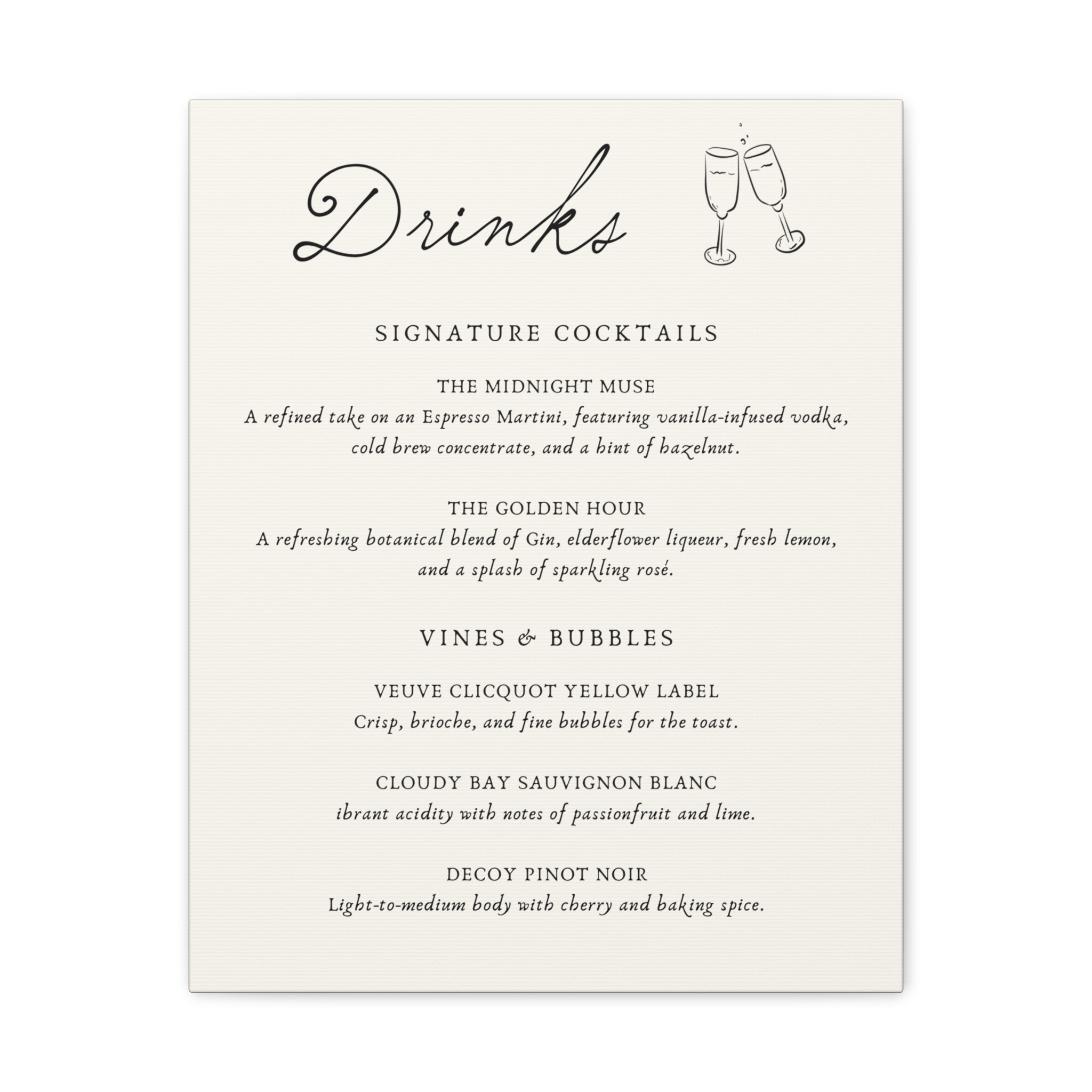 Custom Wedding Bar Sign, Personalized Signature Cocktail Canvas Print, Wedding Reception Drink Menu, Framed Bar Decor, Engagement Party Signage