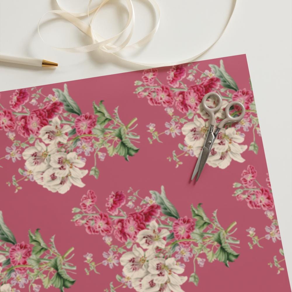Vintage Floral Wrapping Paper Sheets – Pink Matte Gift Wrap Set