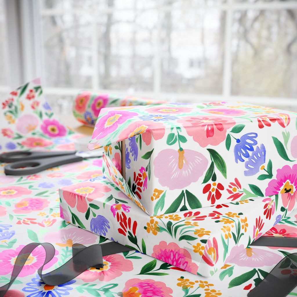 Floral Spring Gift Wrapping Paper — Pink Watercolor Flowers Pattern