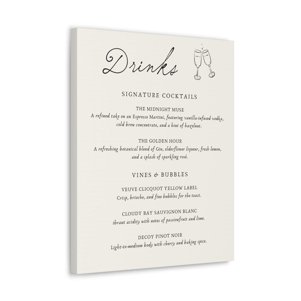 Custom Wedding Bar Sign, Personalized Signature Cocktail Canvas Print, Wedding Reception Drink Menu, Framed Bar Decor, Engagement Party Signage