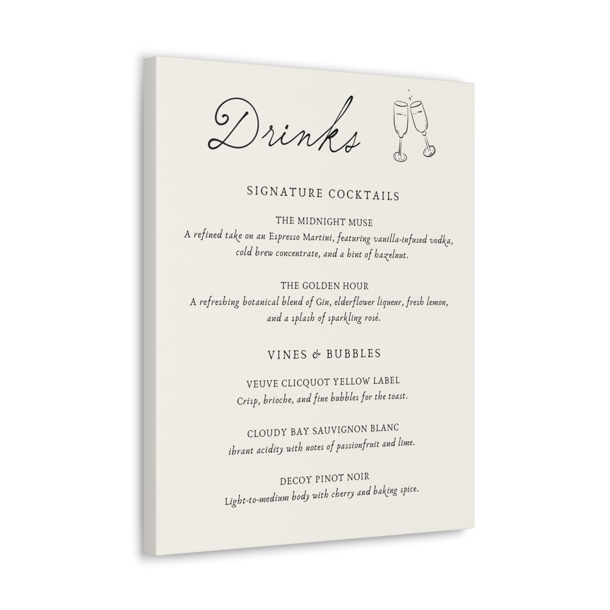 Custom Wedding Bar Sign, Personalized Signature Cocktail Canvas Print, Wedding Reception Drink Menu, Framed Bar Decor, Engagement Party Signage