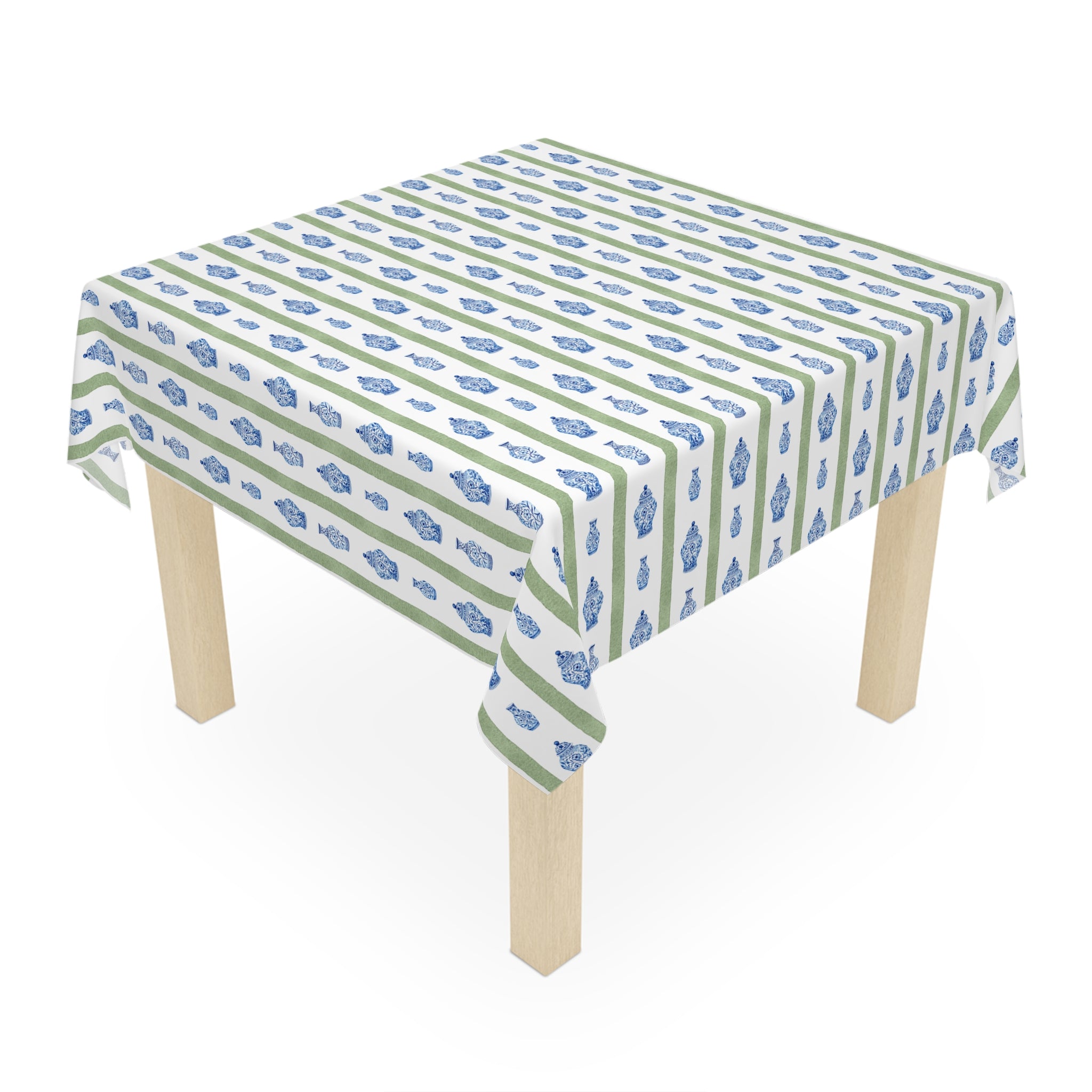 Chinoiserie Tablecloth | Blue Floral Stripe Dining Linen