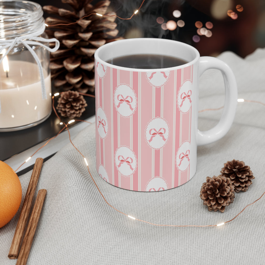 Pink Bow Mug | Cute Striped Coffee Cup