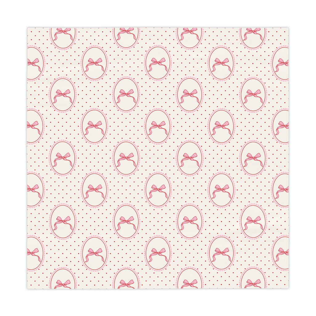 Pink Bow Polka Dot Tablecloth — Vintage Romantic Dining Linen