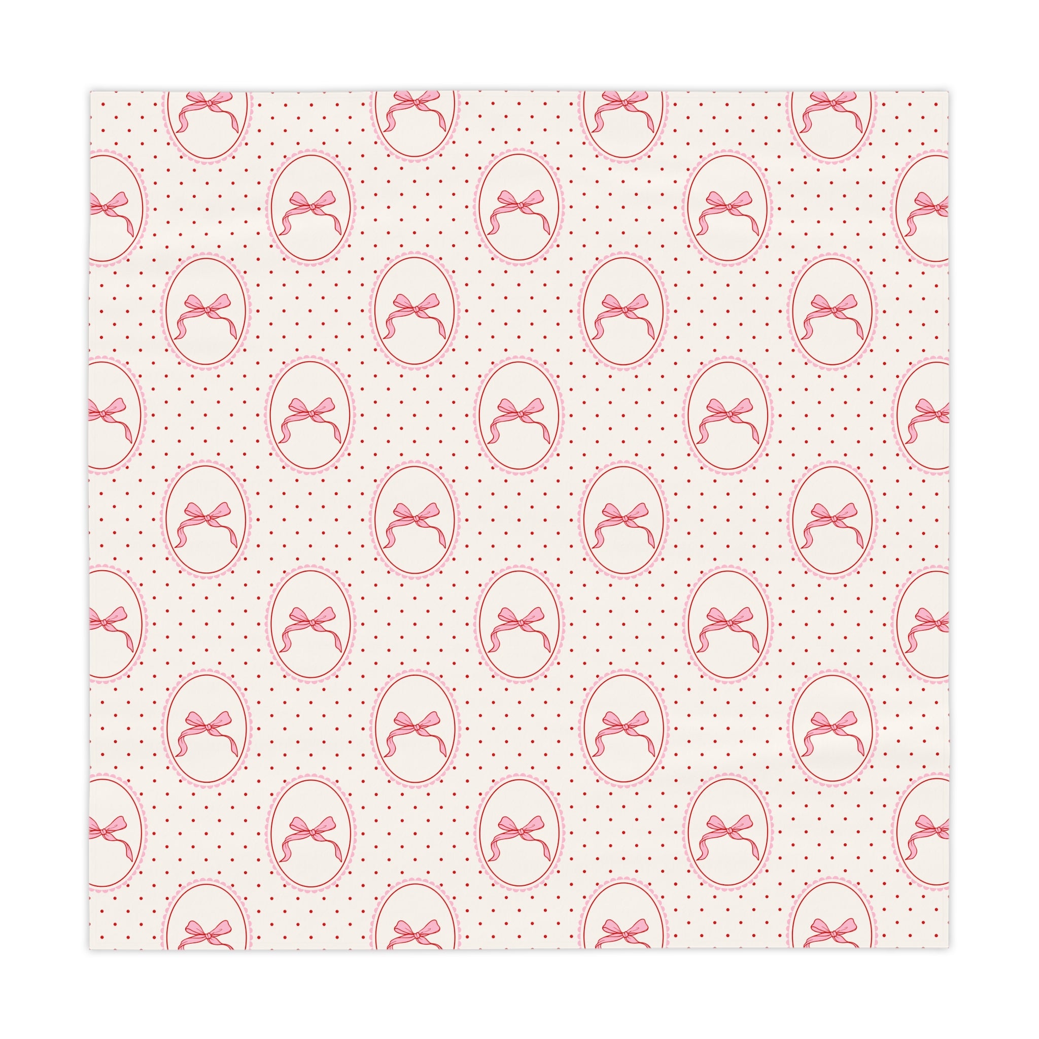 Pink Bow Polka Dot Tablecloth — Vintage Romantic Dining Linen