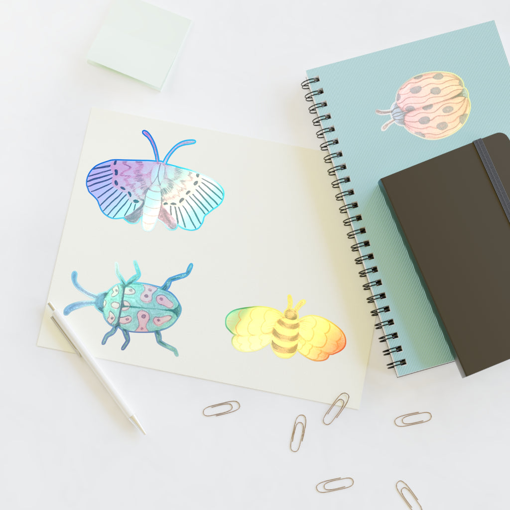 Whimsical Insect Sticker Sheet — Colorful Beetle, Ladybug, Moth & Bee Decals