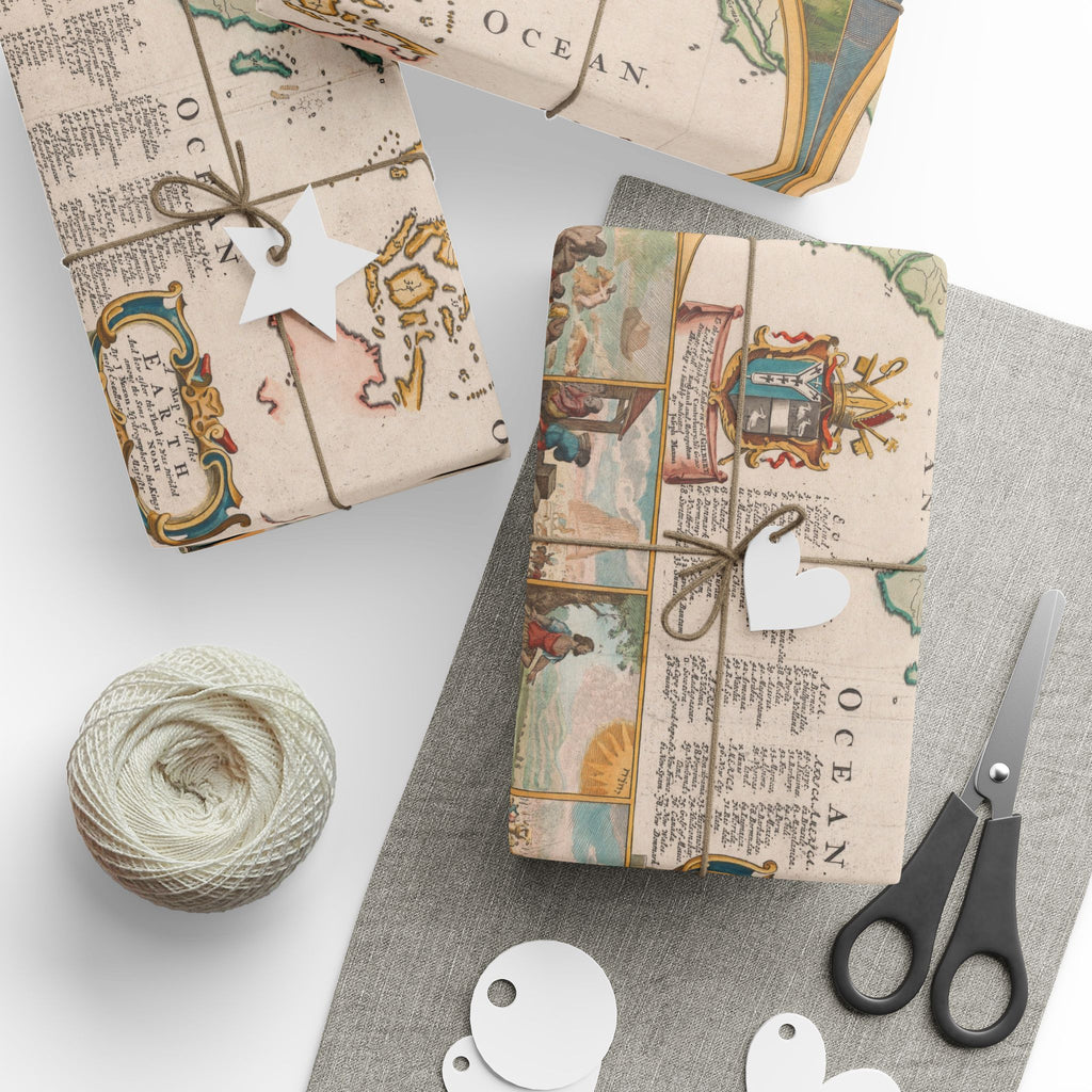 Vintage World Map Wrapping Paper — Retro Globe Gift Wrap Roll