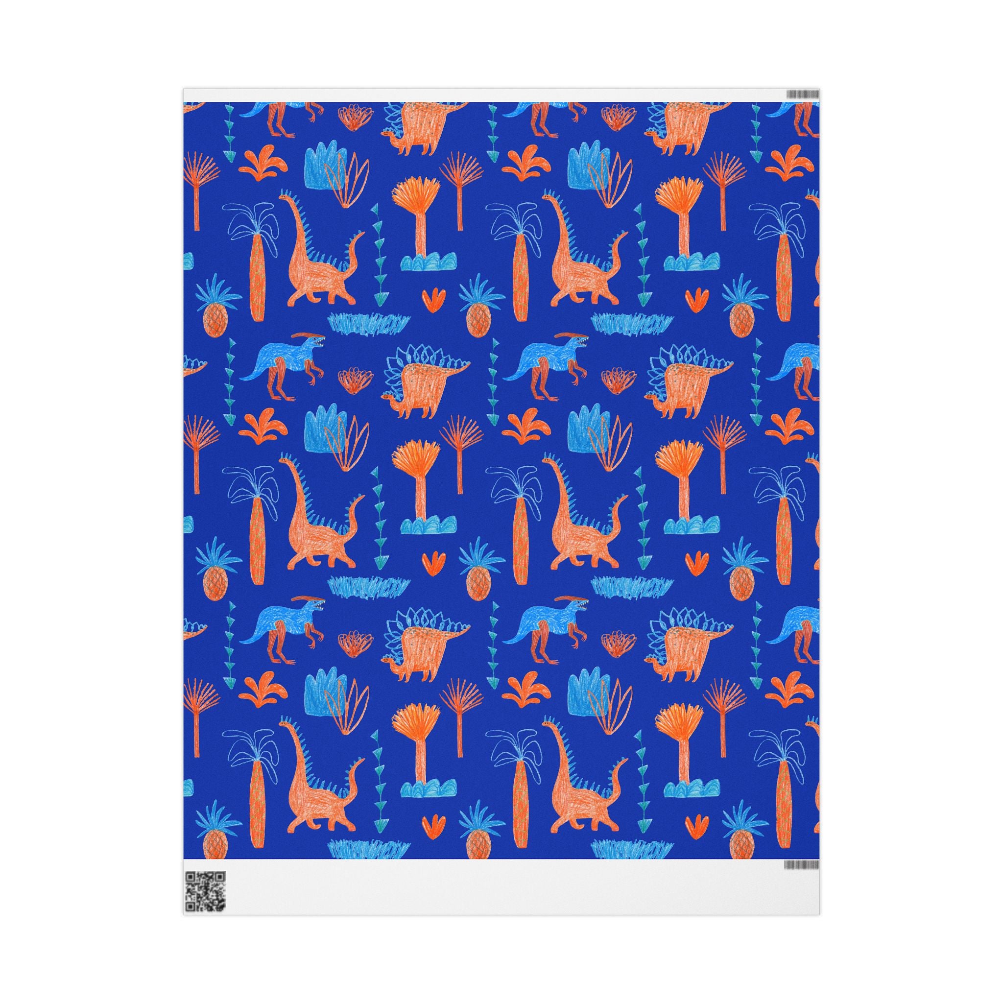 Dino Jungle Wrapping Paper — Blue & Orange Dinosaur Gift Wrap