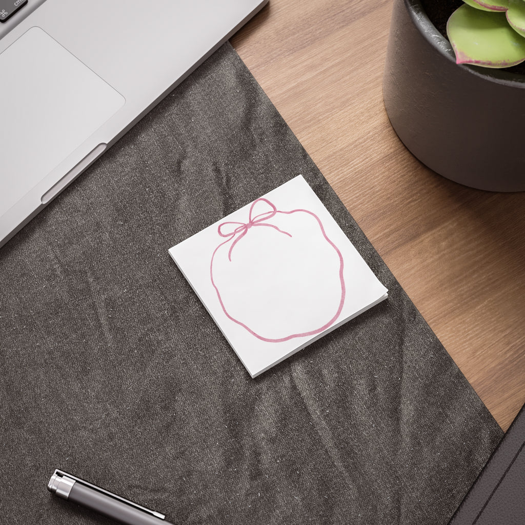 Sticky Notes, Pink Bow Notepad, Cute Decorative Post-it Style Notes, Desk Stationery