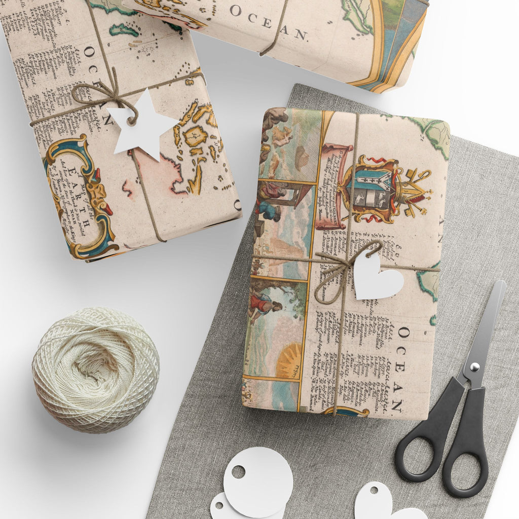 Vintage World Map Wrapping Paper — Retro Globe Gift Wrap Roll