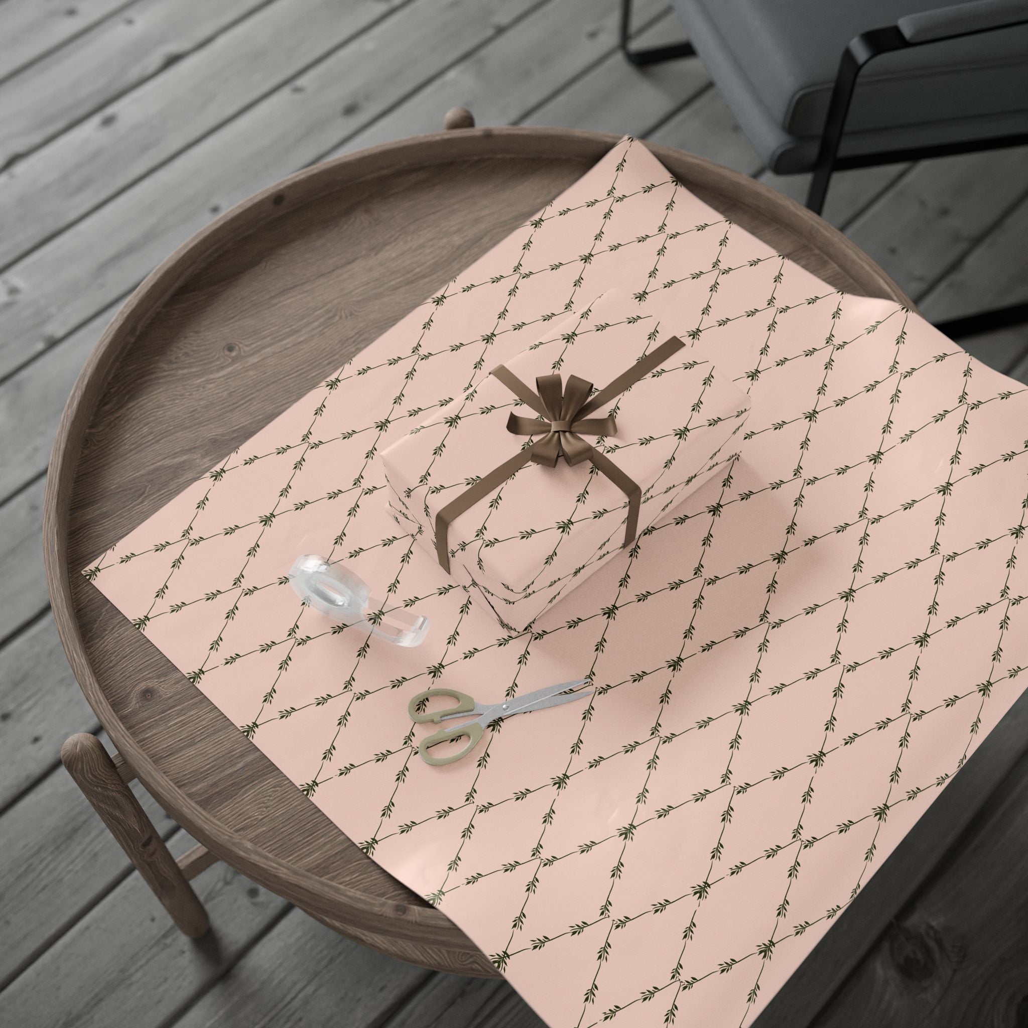 Floral Lattice Wrapping Paper Roll — Blush Pink Botanical Gift Wrap