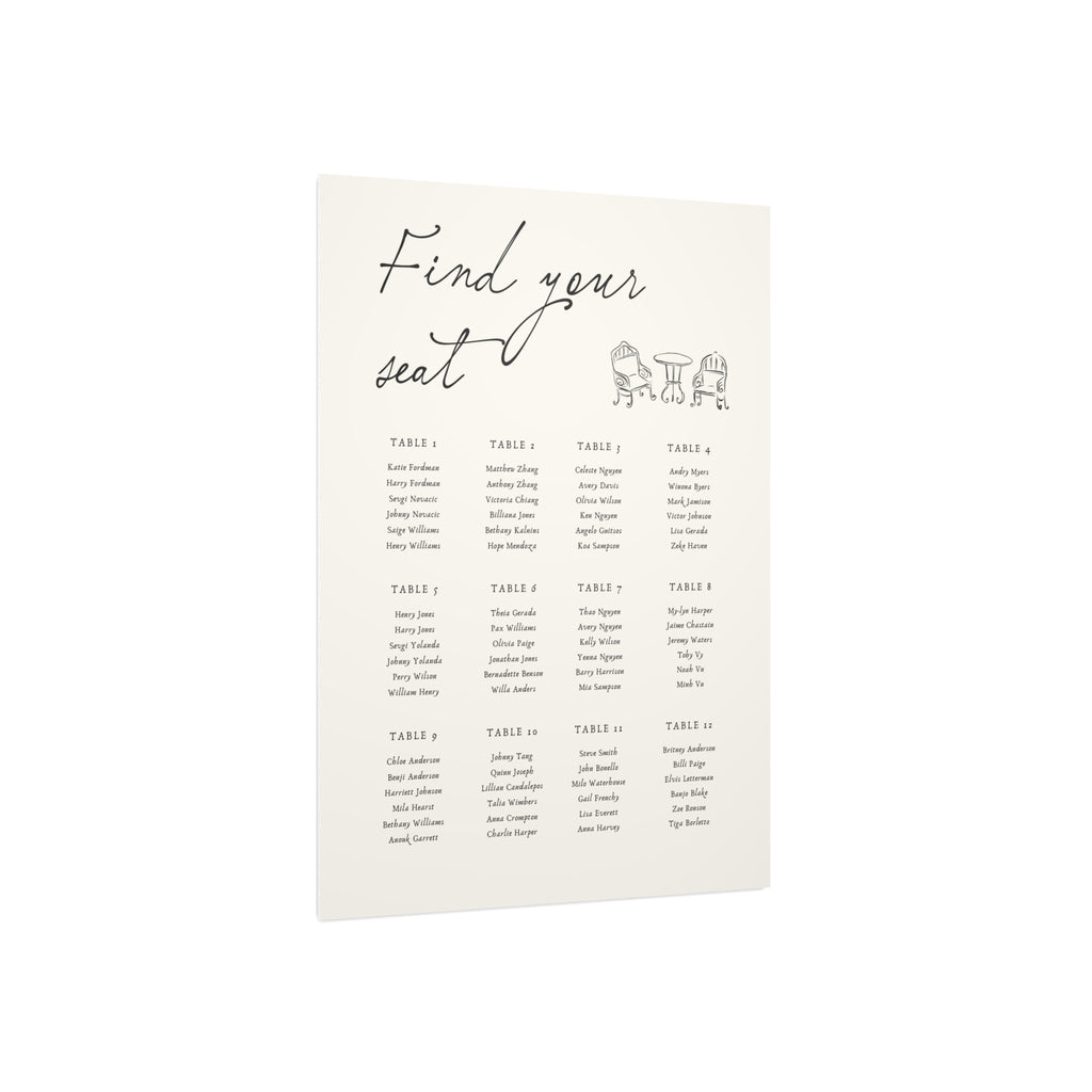 Seating Chart Foam Board — "Find Your Seat" Elegant Wedding Reception Sign