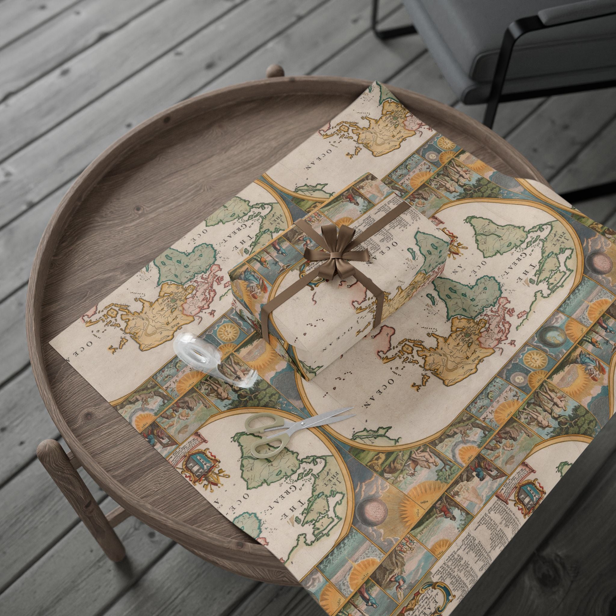 Vintage World Map Wrapping Paper — Retro Globe Gift Wrap Roll