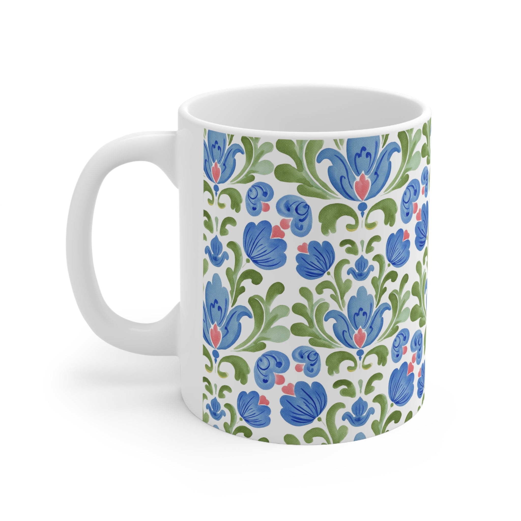 Blue Floral Mug | Blue Ceramic Coffee Cup 11oz 15oz
