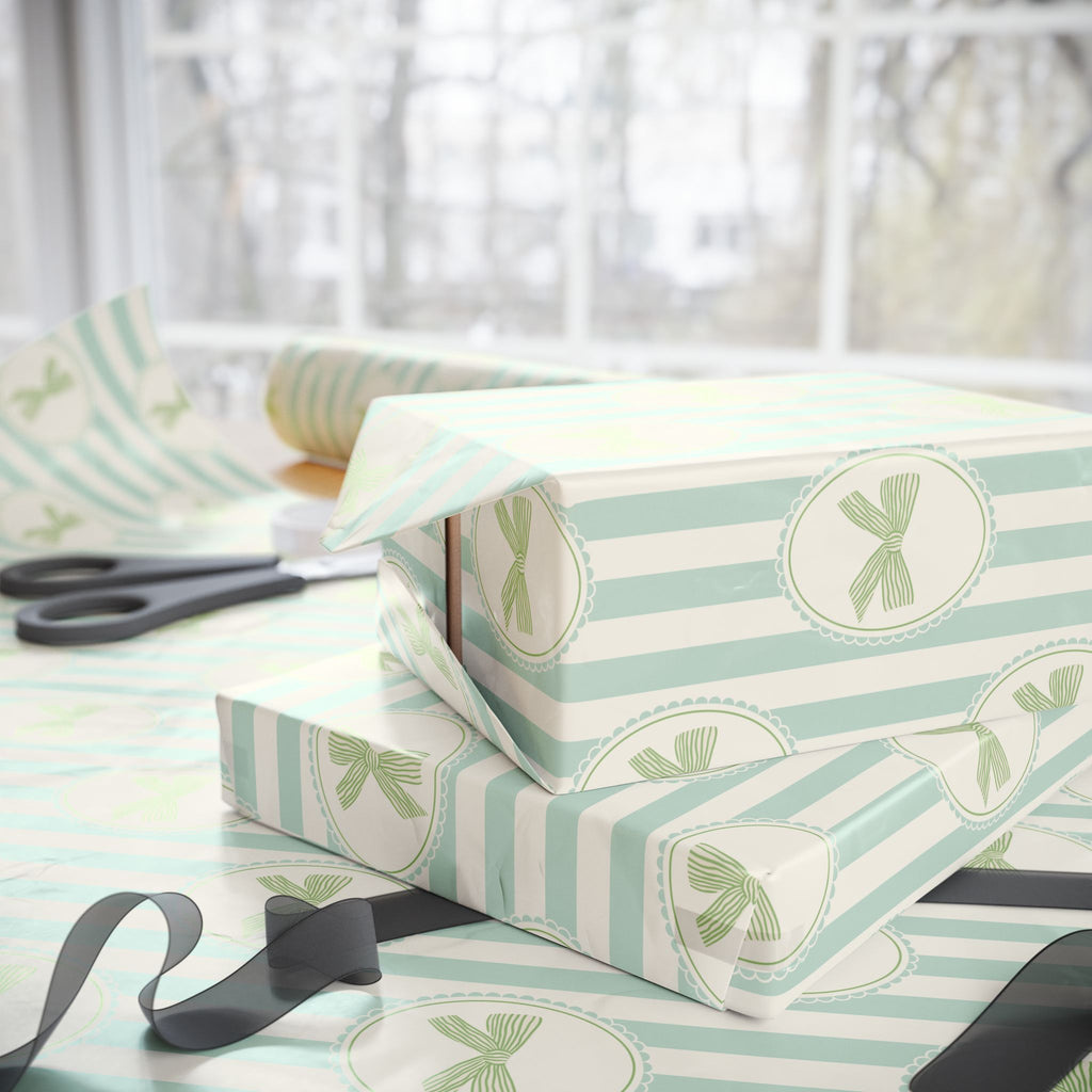 Bow Wrapping Paper | Pastel Green Stripe Gift Wrap