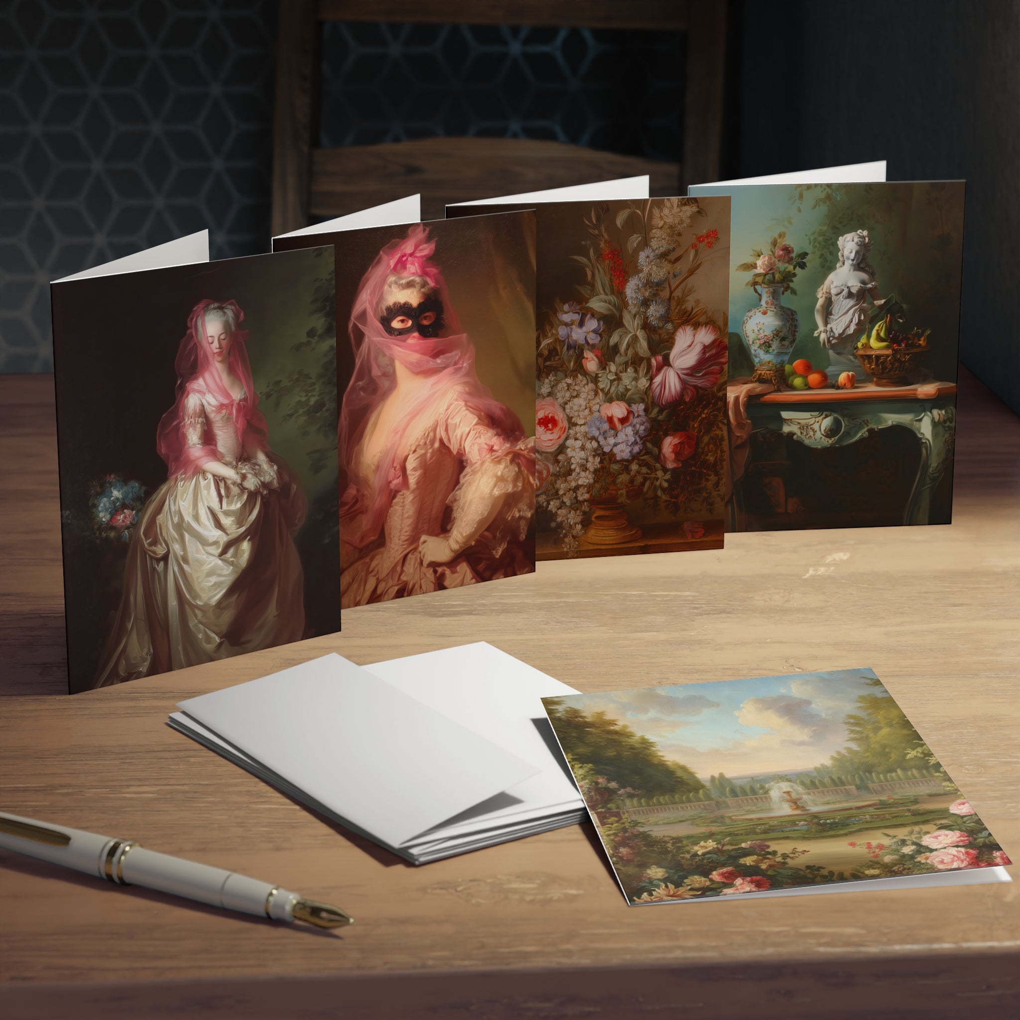Vintage Floral & Rococo Art Greeting Cards (5-Pack)