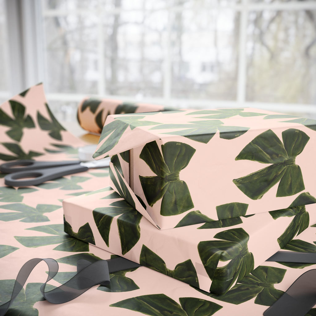 Botanical Leaf Wrapping Paper Roll — Pink & Green Tropical Gift Wrap