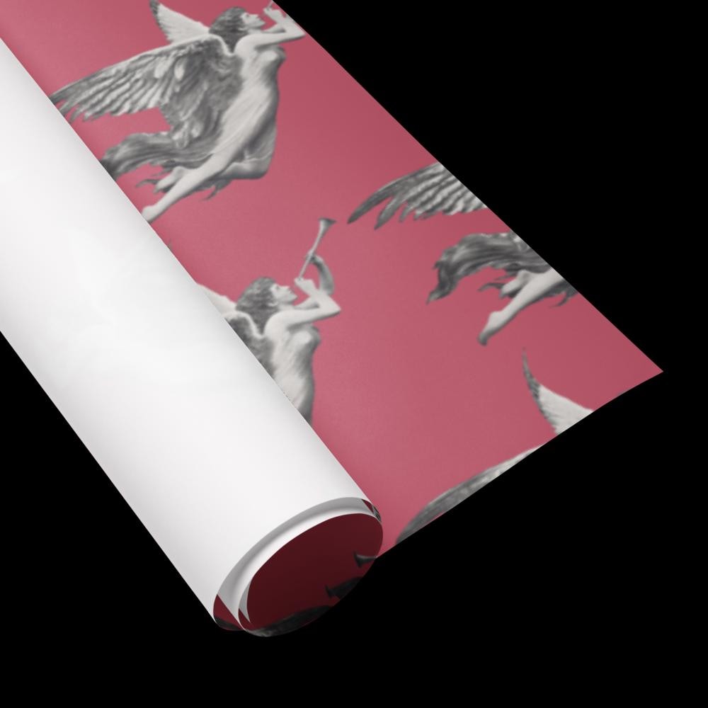 Vintage Cherub Wrapping Paper - Rose Pink Angel Design, Matte Finish (Set of 3 Sheets)