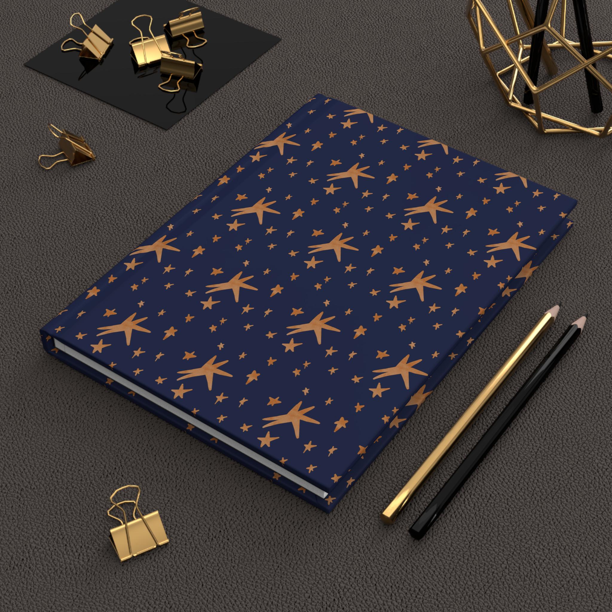 Copper Stars Pattern Hardcover Journal | Blue Starry Notebook