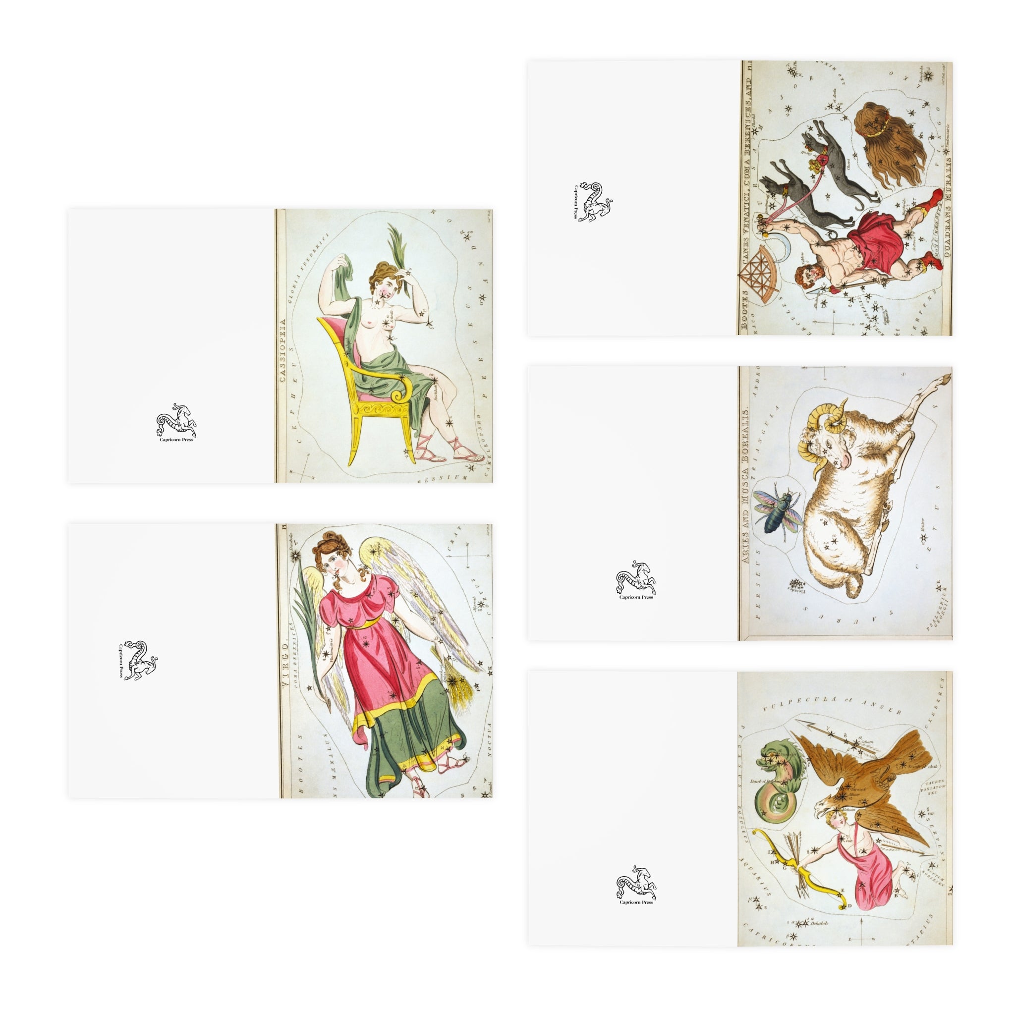 Greeting Cards Set, Vintage Astrology Constellation Cards (5-Pack), Zodiac Art