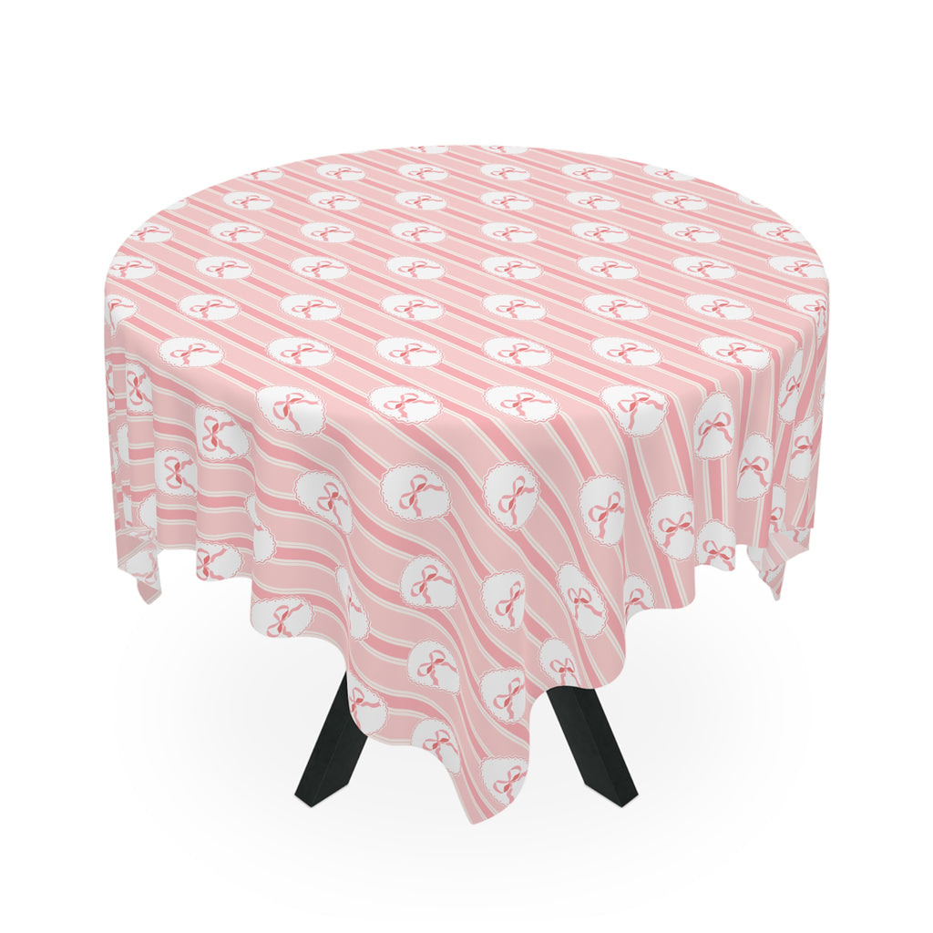 Pink Pastel Bow Pattern Tablecloth — Cute Striped Kids Party & Tea Party Decor