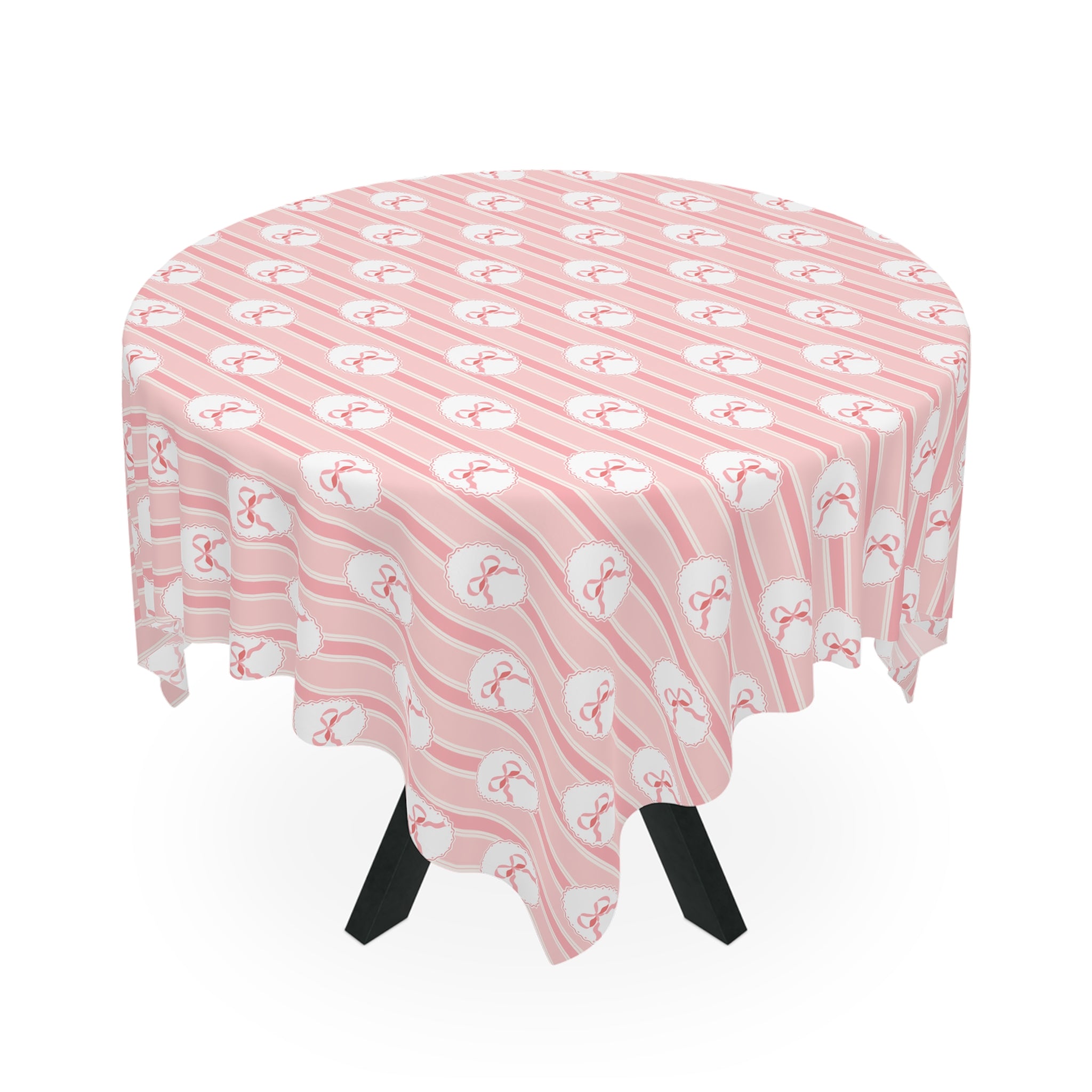 Pink Pastel Bow Pattern Tablecloth — Cute Striped Kids Party & Tea Party Decor