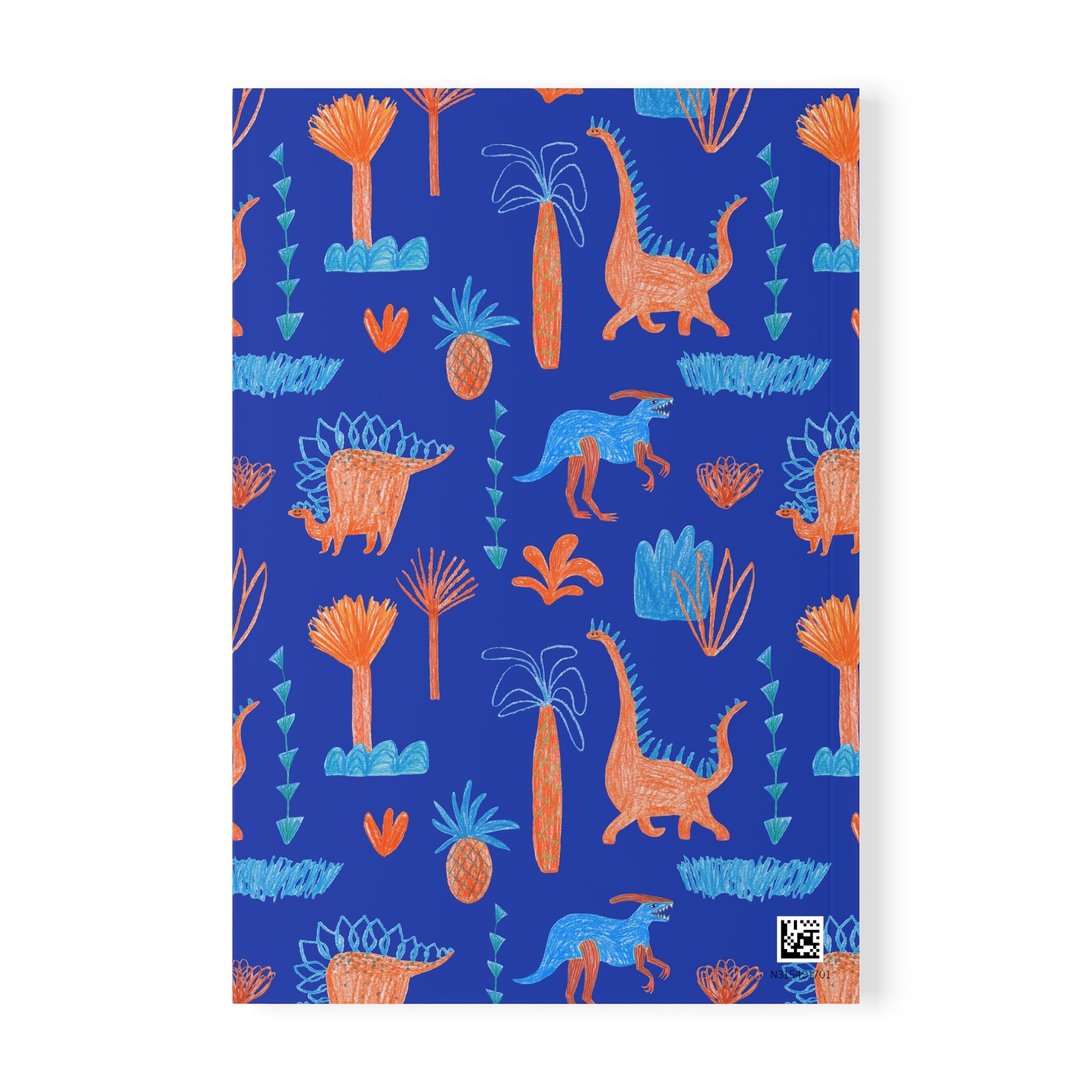 Dino Doodle A5 Notebook — Blue & Orange Dinosaur Softcover Journal