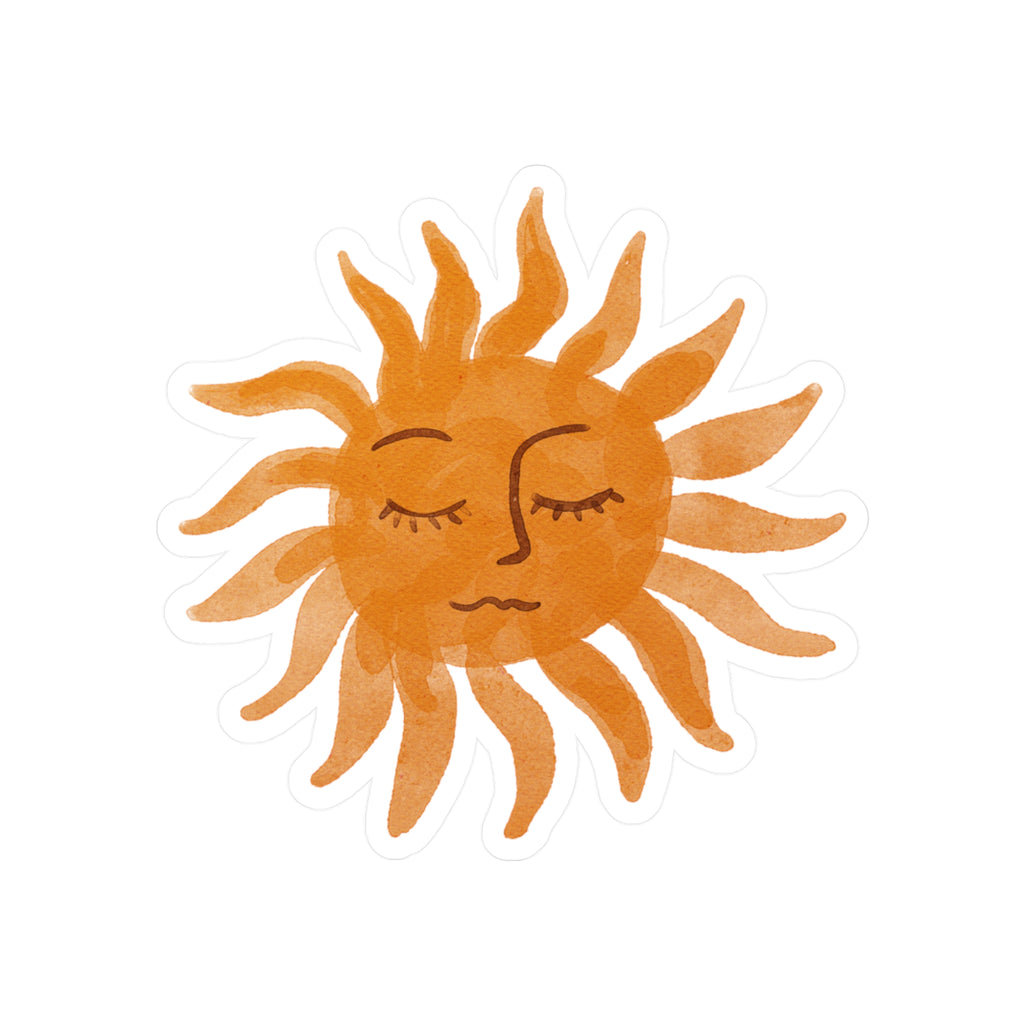 Bohemian Sun Vinyl Sticker — Cute Orange Watercolor Sun Kiss-Cut Decal