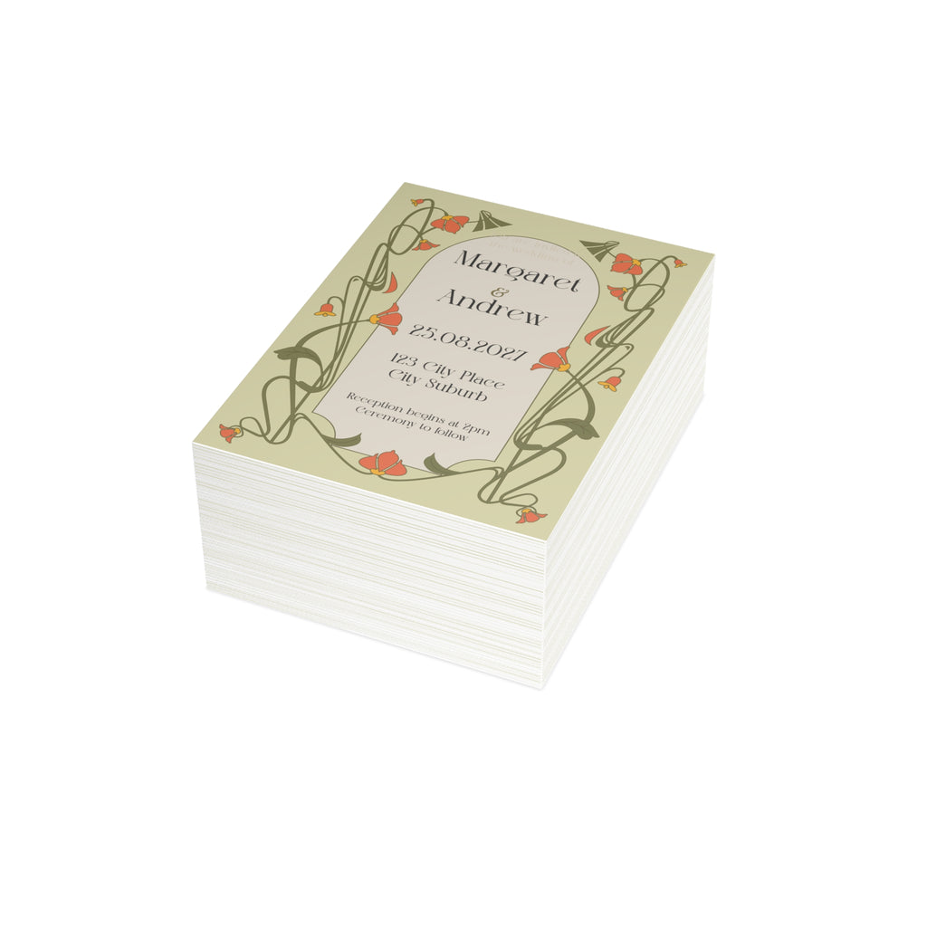 Victorian Wedding Invitation | Customizable Flat Card Pack (10, 30, 50 Count)