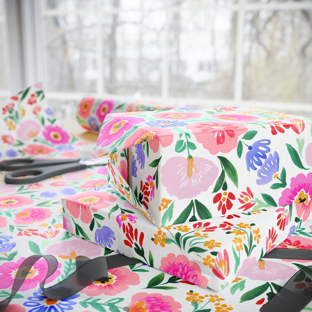 Floral Spring Gift Wrapping Paper — Pink Watercolor Flowers Pattern