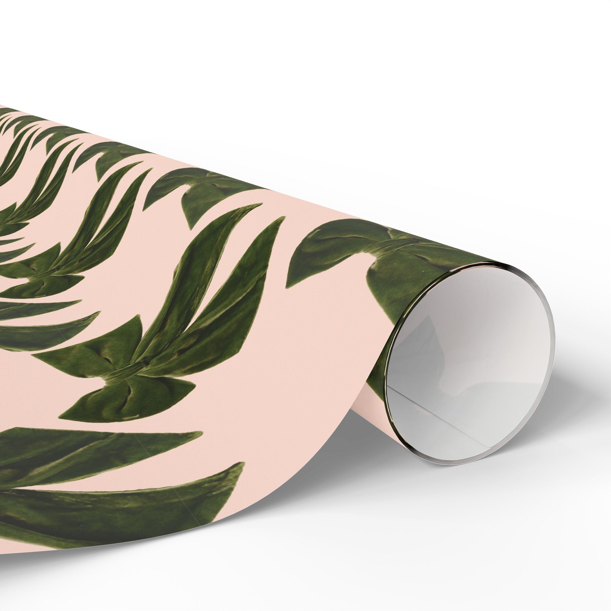 Botanical Leaf Wrapping Paper Roll — Pink & Green Tropical Gift Wrap