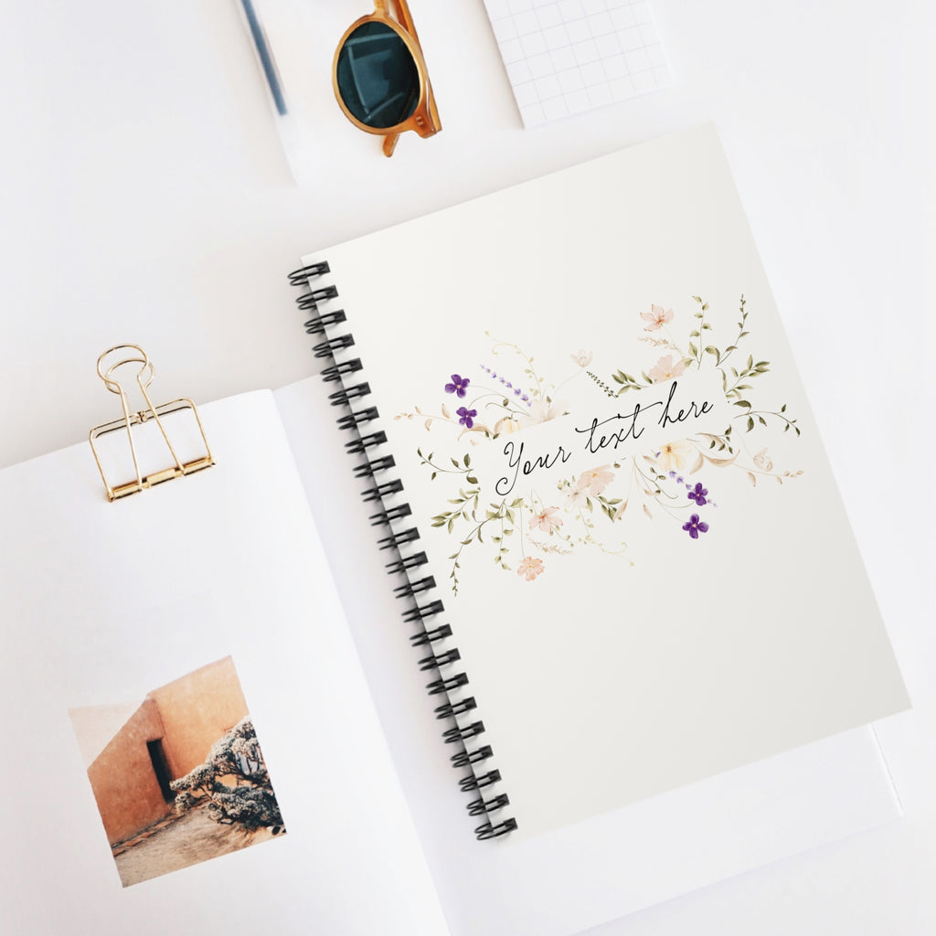 Floral Personalized Spiral Notebook — Ruled Journal with Custom Text