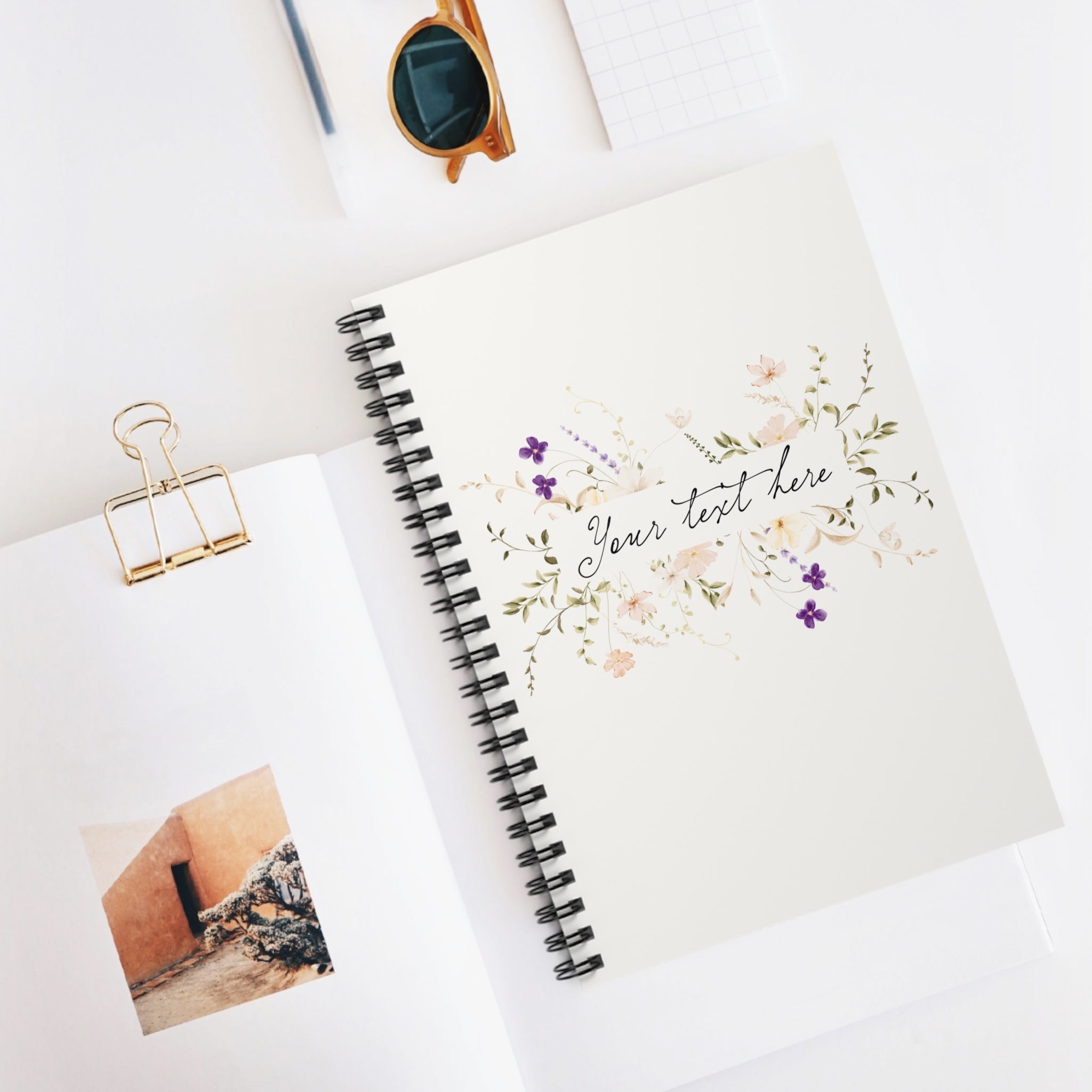 Floral Personalized Spiral Notebook — Ruled Journal with Custom Text