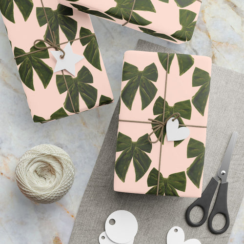 Botanical Leaf Wrapping Paper Roll — Pink & Green Tropical Gift Wrap